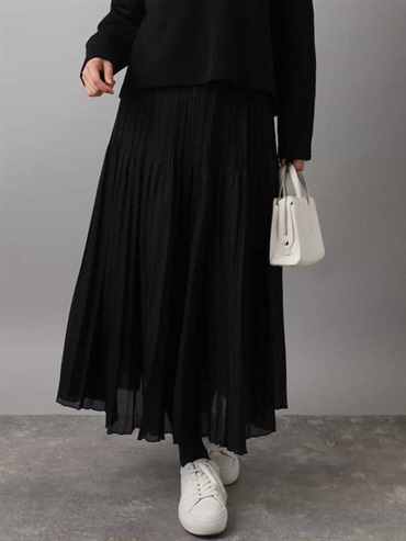 亮澤透膚百摺裙(黑色(94)/38)
