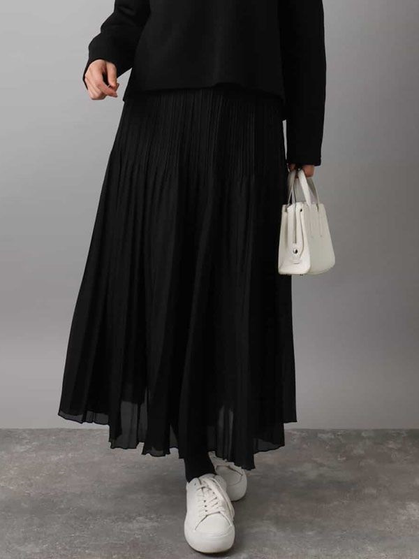 亮澤透膚百摺裙(黑色(94)/38)