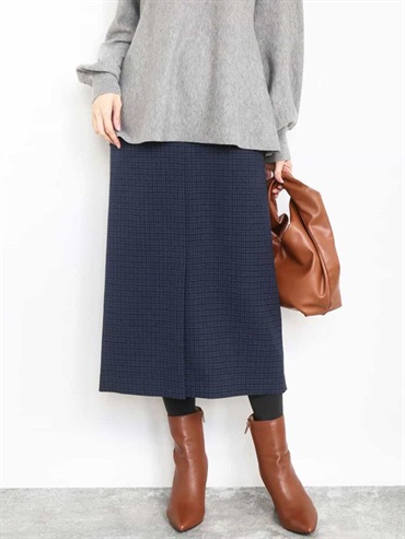 格紋窄版長裙(海軍藍(57)/38)