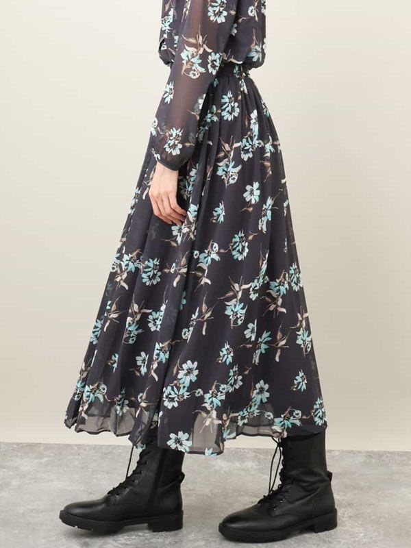 花卉圖騰雪紡裙[可機洗](深灰色(93)/38)