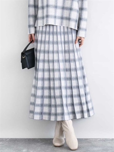 格紋百褶針織裙(米色(82)/38)