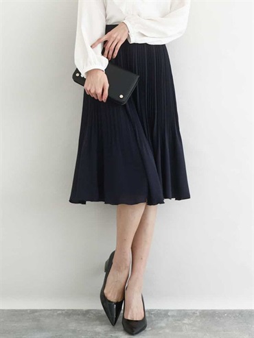 雪紡百褶裙[2WAY](海軍藍(57)/38)