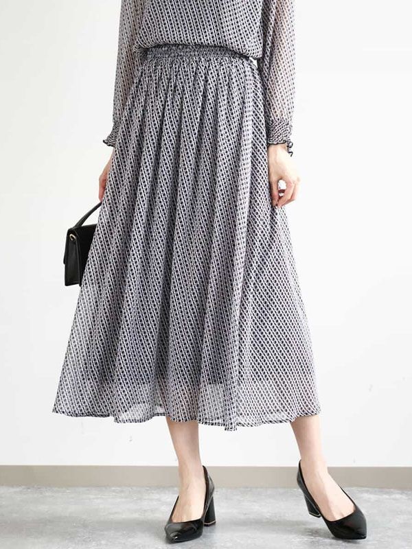 幾何圖騰雪紡裙[可機洗](海軍藍(57)/38)