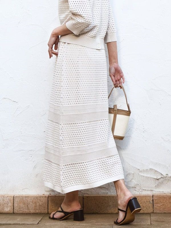 鏤空編織鉤針風針織裙[成套搭配](米色(82)/38)