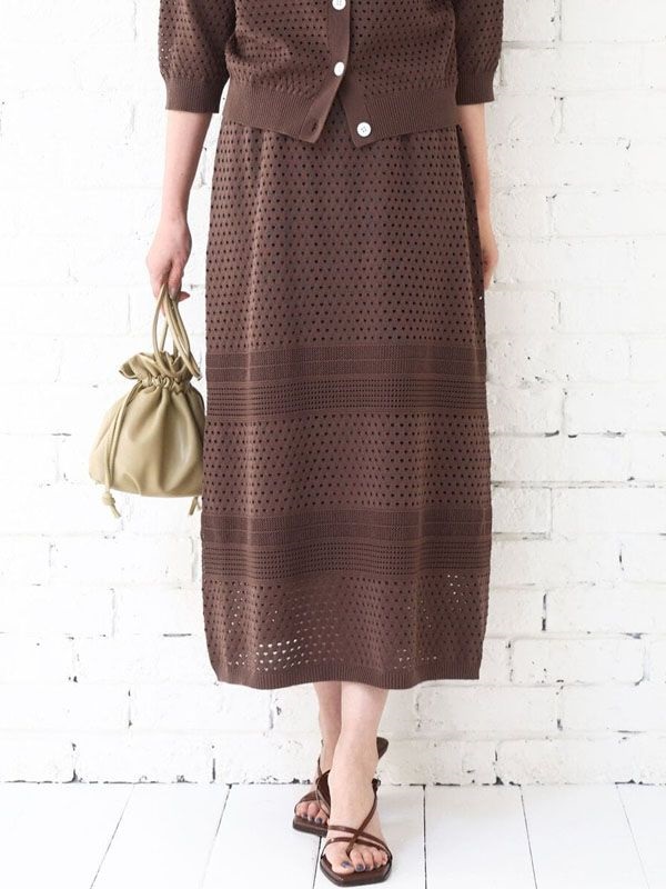 鏤空編織鉤針風針織裙[成套搭配](棕色(87)/38)