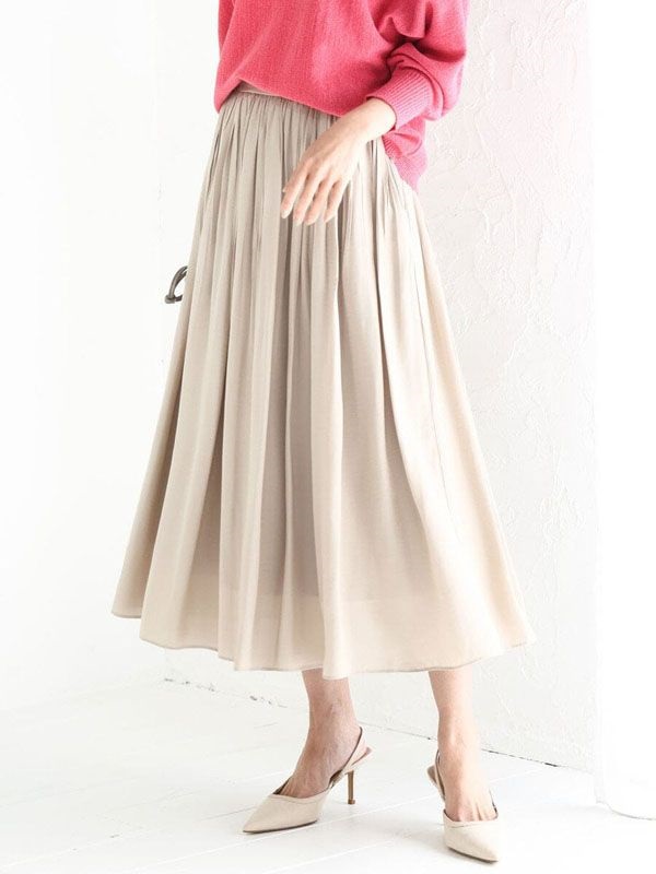 緞面壓褶裙[抗UV](米色(82)/38)