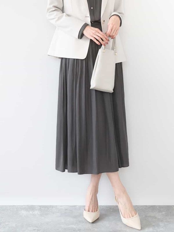 緞面壓褶裙[抗UV](深灰色(93)/38)
