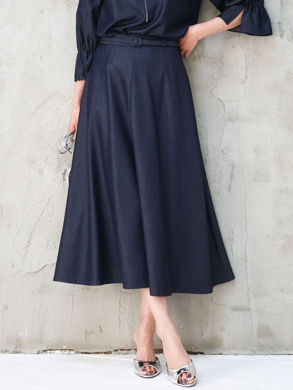 丹寧風傘襬裙[機能性/可機洗](海軍藍(57)/38)