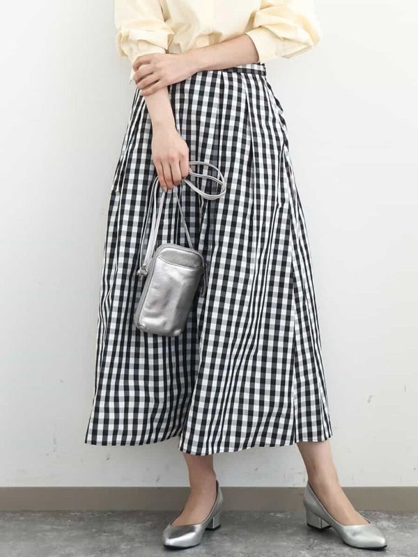 【格紋】打褶Ａ字裙[可機洗](黑色(94)/38)