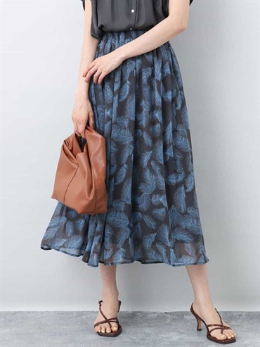 葉紋雪紡裙[可機洗](棕色(87)/38)