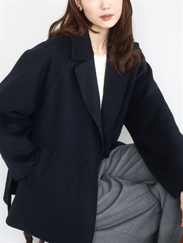 雙面羊毛混紡大衣(海軍藍(57)/38)