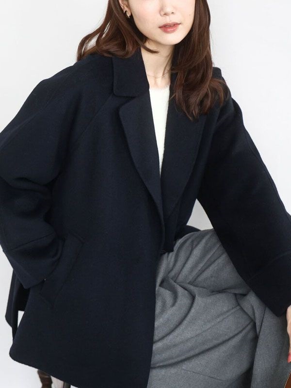 雙面羊毛混紡大衣(海軍藍(57)/38)