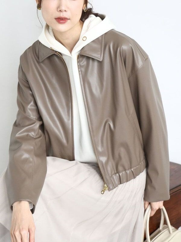 仿皮短版立領布勞森(摩卡色(84)/38)