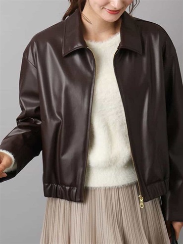 仿皮短版立領布勞森(棕色(87)/38)