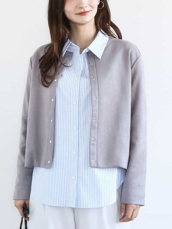 仿麂皮按釦短版外套(灰色(92)/38)