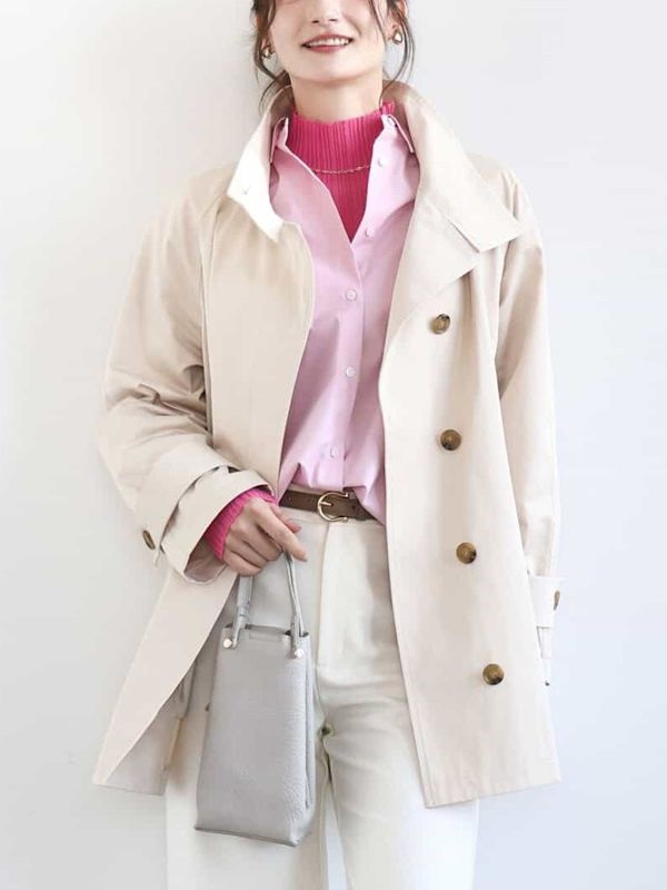 A-LINE輪廓斜紋大衣(米色(82)/38)