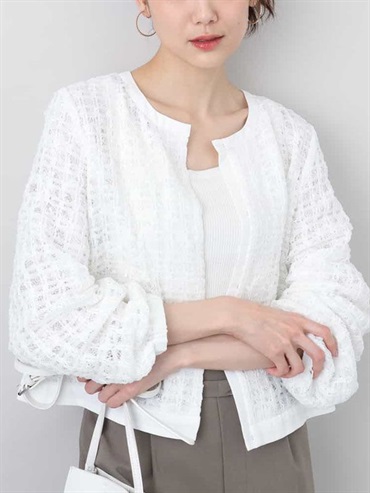 蕾絲網紗無領布勞森(白色(90)/38)