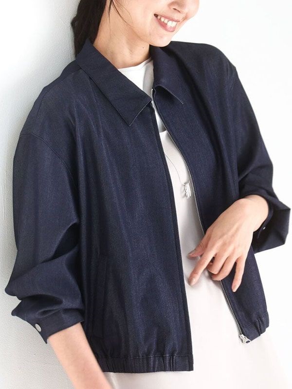 丹寧風翻領拉鍊布勞森[機能性/可機洗](海軍藍(57)/38)