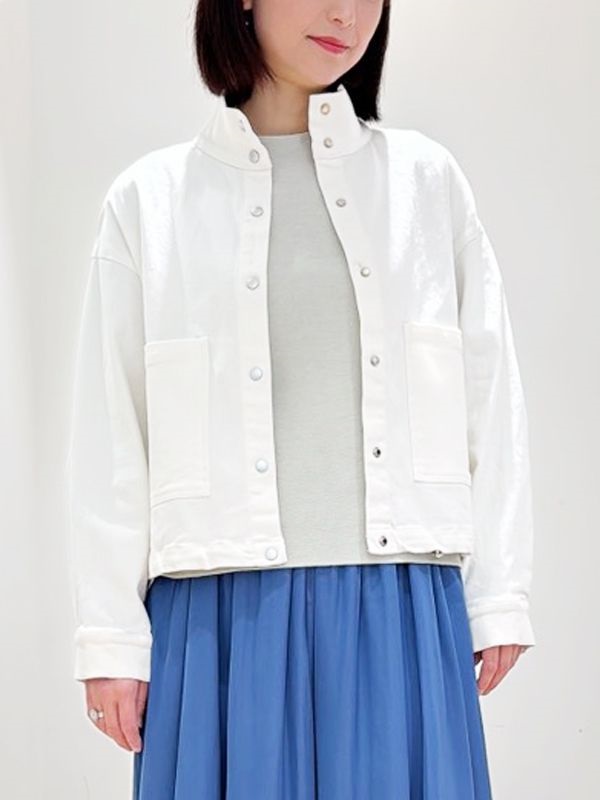 立領丹寧外套(白色(90)/38)