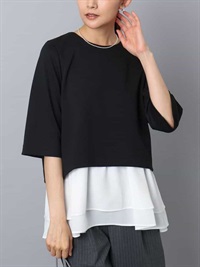 羅馬布上衣 × 層次荷葉背心