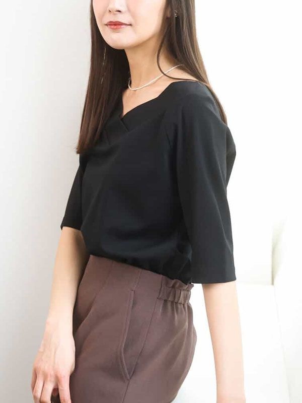 2WAY領型設計羅馬布上衣[抗UV/涼感](黑色(94)/38)