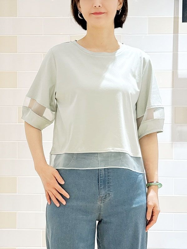 泡芙袖上衣[涼感](淺綠色(30)/38)