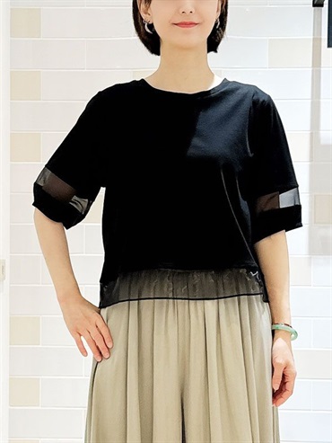 泡芙袖上衣[涼感](黑色(94)/38)