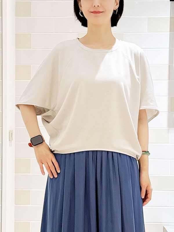 連袖剪接設計上衣[涼感](淺灰色(91)/38)