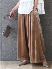 雪紡絲絨寬版長褲