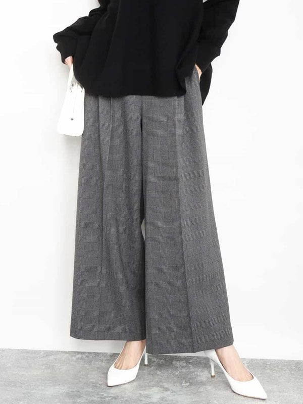 直筒寬褲[格紋/素面](灰色(92)/38)