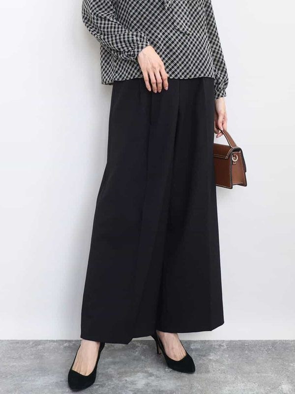 直筒寬褲[格紋/素面](黑色(94)/38)