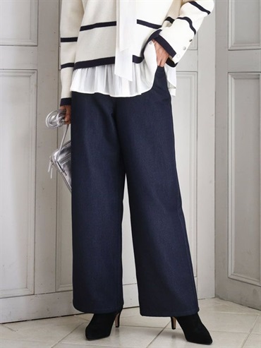 內刷毛靴型牛仔寬褲[可機洗](海軍藍(57)/38)