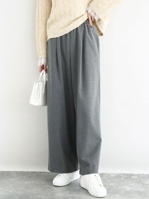 內刷毛直筒休閒寬褲(灰色(92)/38)