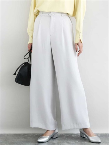 附同布腰帶寬褲[機能性素材]