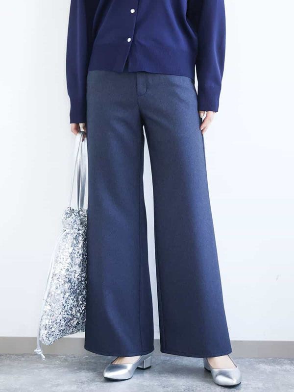 丹寧風直筒寬褲(海軍藍(57)/38)