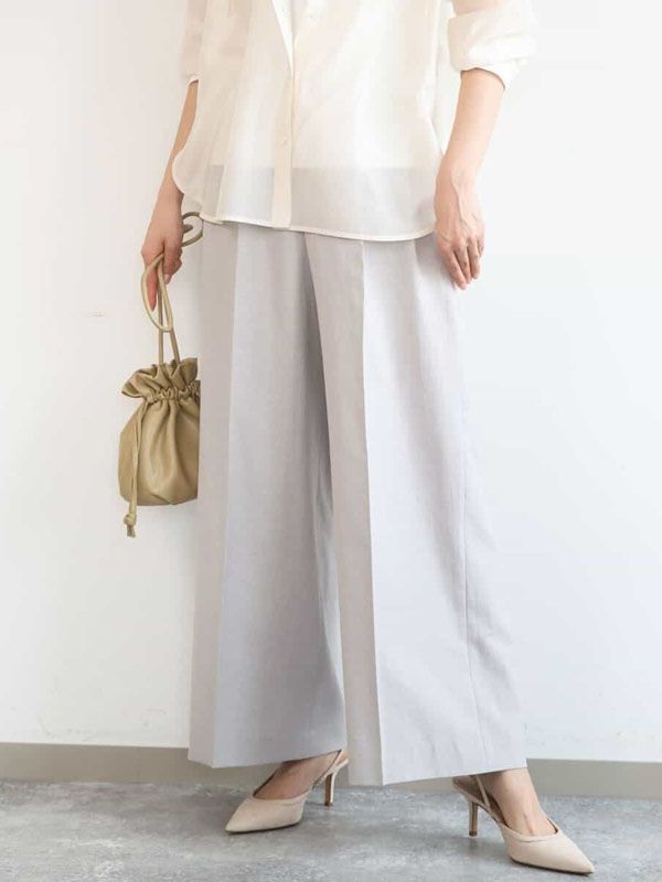 仿舊感斜紋寬版直筒褲[機能性](灰褐色(82)/38)