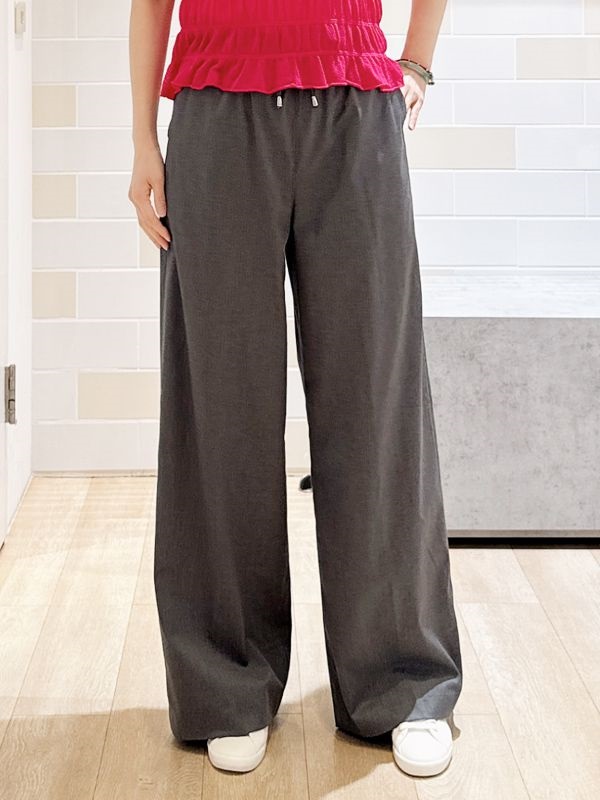 【再入荷】抽皺直筒寬褲