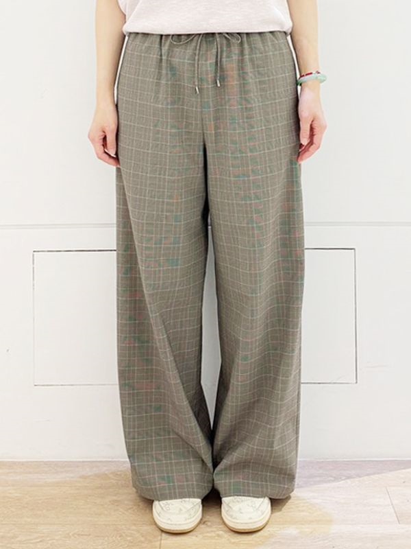 格紋直筒寬褲(駝色(83)/38)