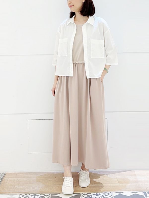 異素材抽繩無袖洋裝 [涼感/可機洗](米色(82)/38)