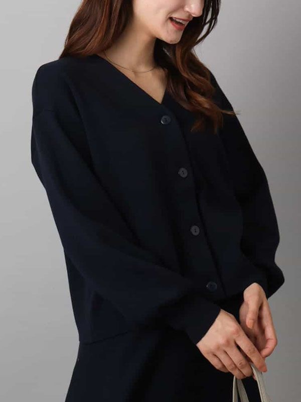 雙面針織V領開襟衫(海軍藍(57)/38)