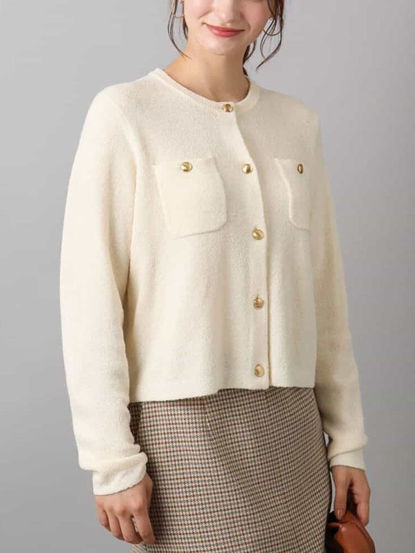 迷你圈圈紗開襟衫(米白色(80)/38)