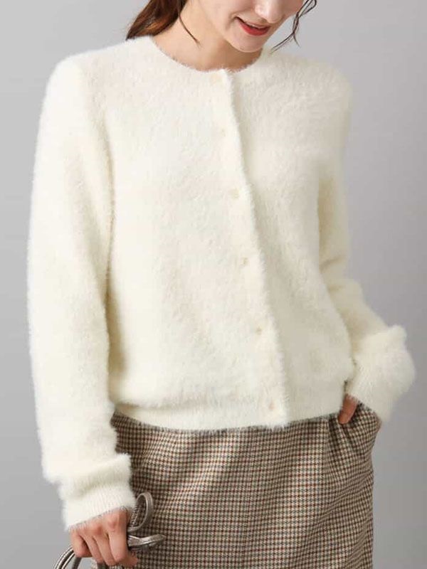 羽毛感針織開襟衫(米白色(80)/38)