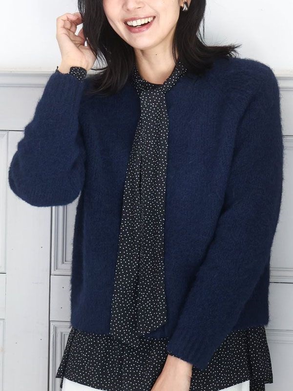 毛絨感針織開襟衫(海軍藍(57)/38)