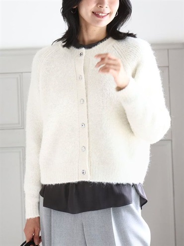 毛絨感針織開襟衫(米色(82)/38)