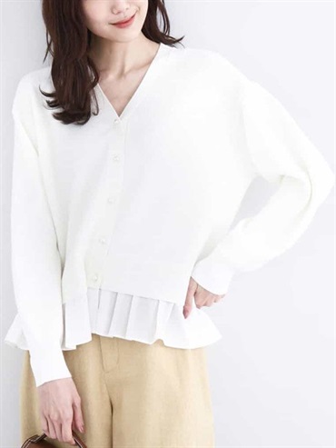 荷葉拼接V領針織開襟衫(白色(90)/38)