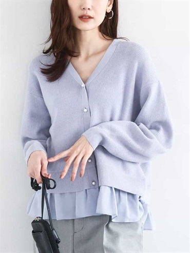 荷葉拼接V領針織開襟衫
