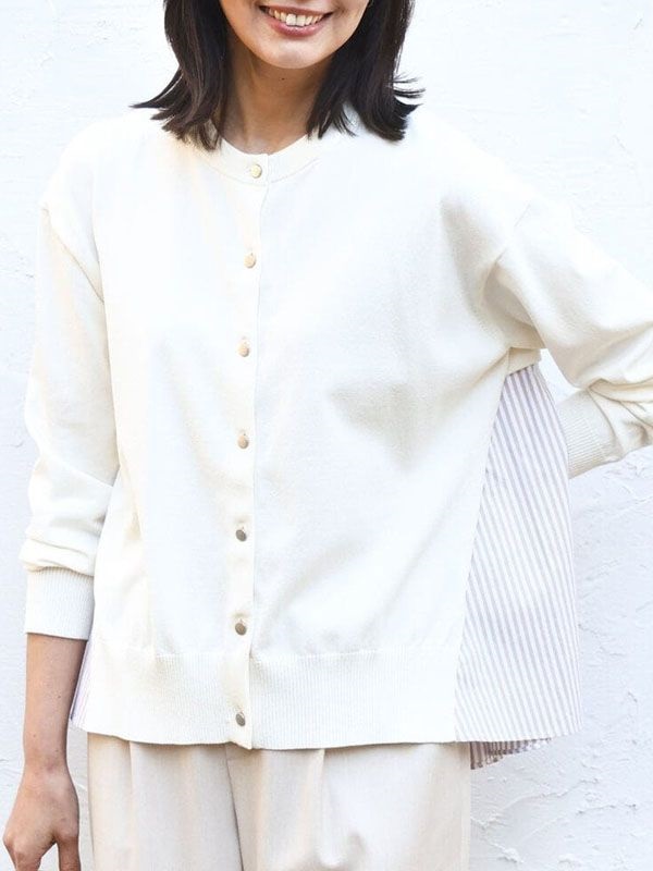 條紋拼接設計針織衫(米白色(80)/38)