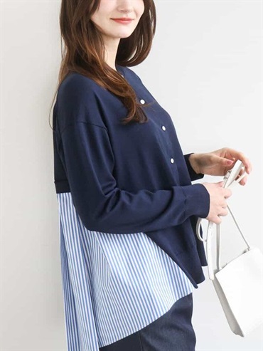 條紋拼接設計針織衫