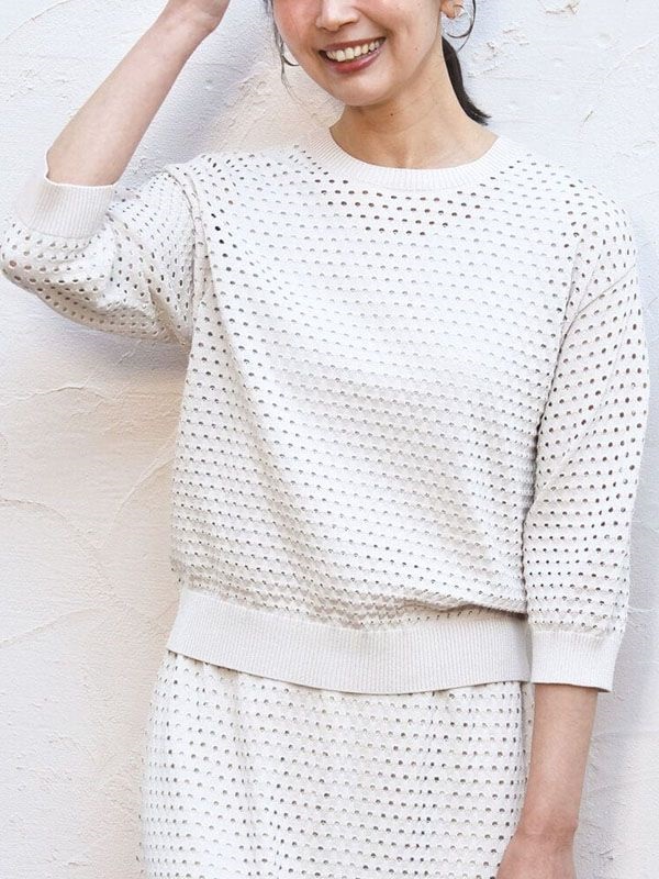 鏤空編織針織上衣[2WAY/成套搭配](米色(82)/38)