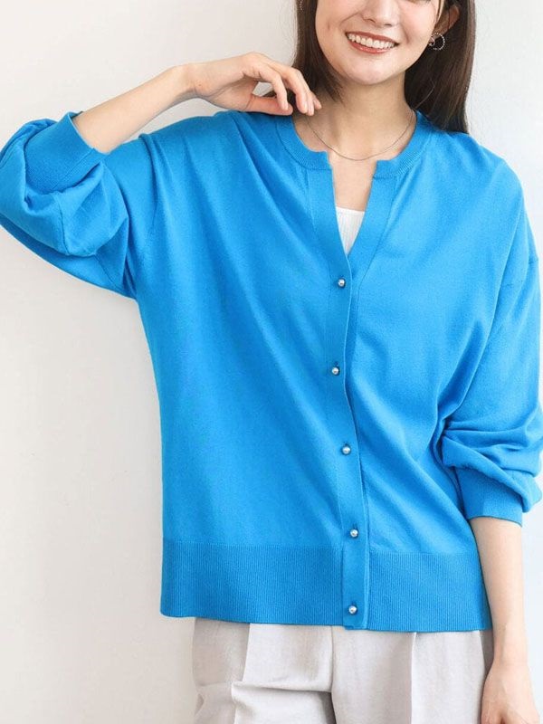 鑰匙領針織開襟衫[抗UV/涼感](藍色(55)/38)